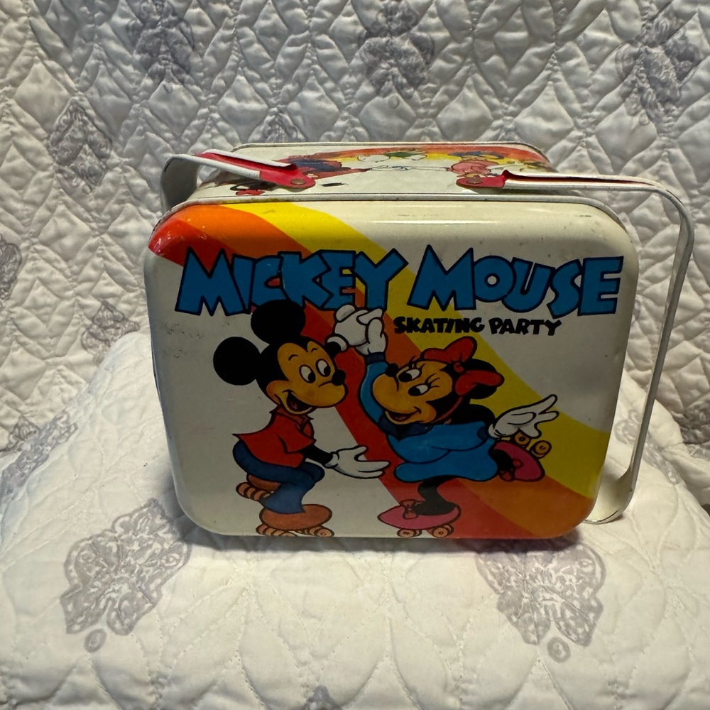 Mickey Mouse Skating Party Metal Lunch Box Vintage Walt Disney Productions